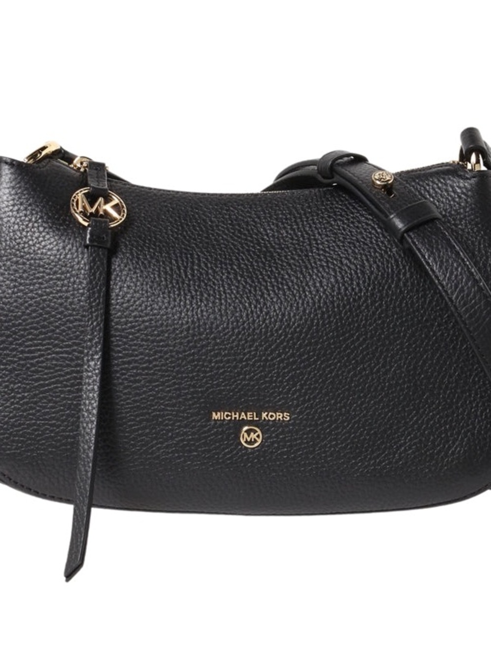 Michael Kors Black Pebbled Leather Hobo Crossbody with Gold Hardware